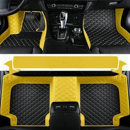 Custom Making Car Floor Mats Compatible for 2000-2025 All Mode Sedan SUV Sports Car Full Coverage Cute Pads Protection Non-Slip Leather Floor Liners (Black+Yellow Edge)