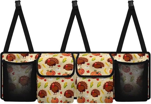 Thanksgiving Turkey Pumpkins Trunk Organizer, Collapsible Multi Pocket Car Organizer, Foldable SUV Storage Bag Car Accessories for Women Men, 3 Adjustable Straps