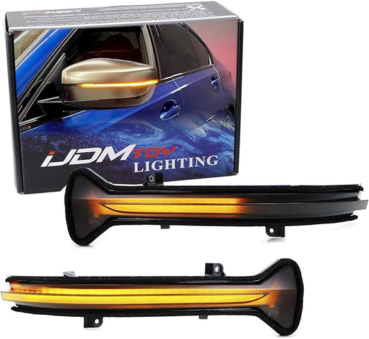 iJDMTOY Smoked Lens Dynamic Sequential Blink/Flow Full LED Side Mirror Turn Signal Light Assembly Kit Compatible with 2017-up BMW G30/G31 5 Series, 2016-2019 BMW G11 7 Series