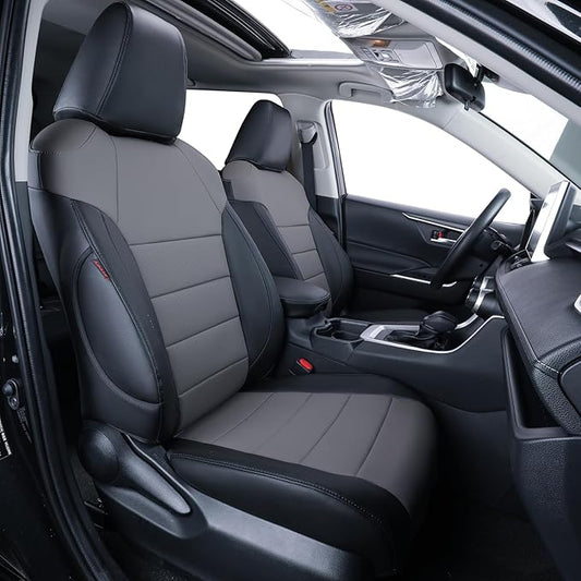 coverdream RAV4 PHEV Waterproof Leather Seat Covers Custom Fit for 2019-2025 Toyota RAV4 Hybrid XSE,Hybrid SE,Prime SE/XSE,Full Coverage,Airbag Compatible,Car Seat Protector (Full Set,Black/Gray)