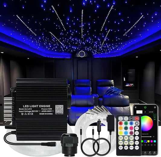 AKEPO 12W Twinkle+Meteor 2-in-1 Fiber Optic Lights, 600pcs*0.03in*13.1ft+240pcs Shooting Star Starlight Headliner Kit Car Home APP Control Sound Activated Fiber Optic Star Ceiling Kit