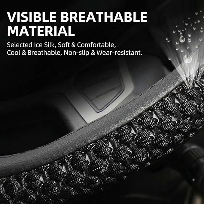 15”16“17”18“19”20 Inch Ice Silk Ventilation Multi-Style Comfy Grip Steering Wheel Cover for Truck, Bus, Big Rig Trucker,SUV， Anti-Slip Design 15-20 Inch (Black, 20 inch)