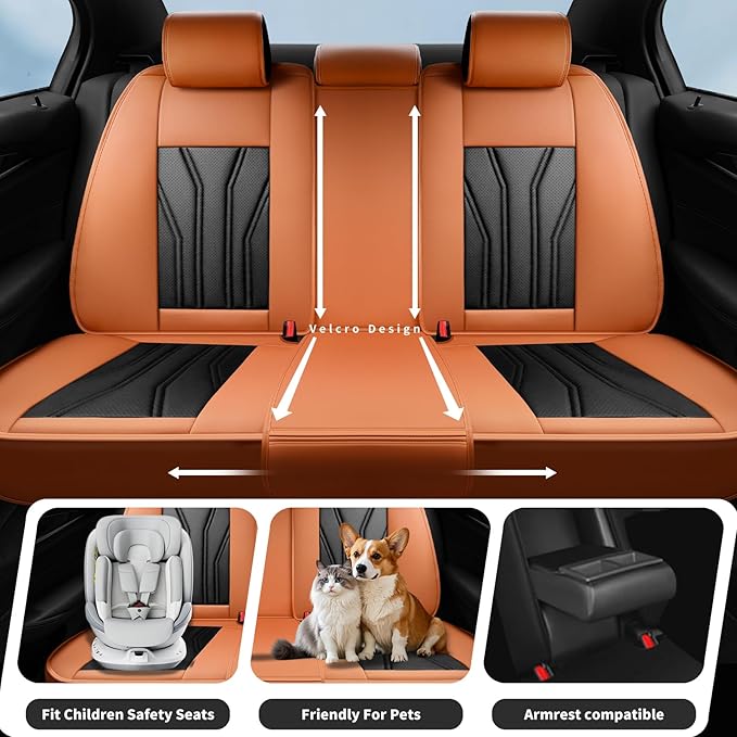 Fit Kicks Car Seat Covers， Compatible with Nissan Kicks 2018-2026 -Premium Leather, Waterproof Breathable All-Weather Seat Cushion Protector Airbag Compatible（2 Seats Front Pair，Orange & Black