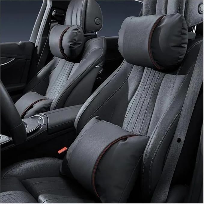1/2PCS PU Leather Car Neck Pillow & Lumbar Support Cushion, Breathable Universal Seat Headrest Waist Pad, Soft Support Cushion for Daily Driving and Travel(E Style backrest)