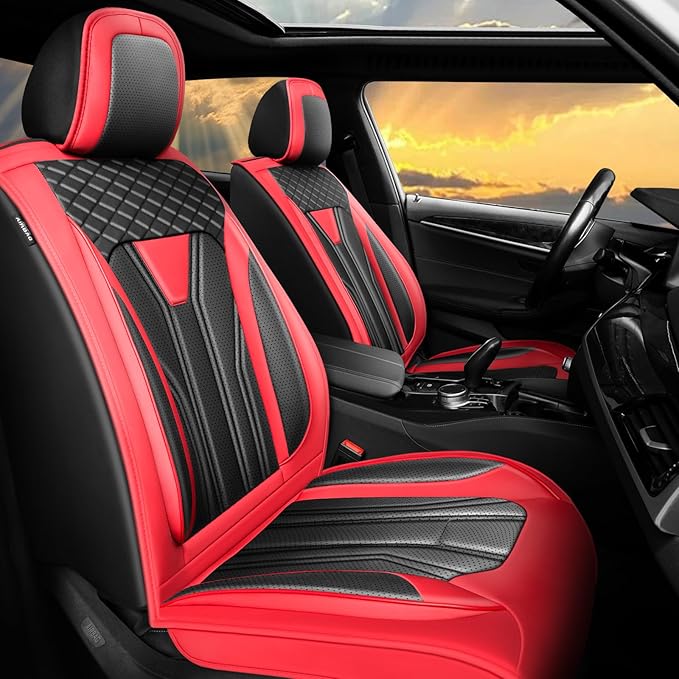 Fit Altima Car Seat Covers Compatible with Nissan Altima 2011-2025 2026 - Full Set Premium Leather， Waterproof Breathable， All-Weather Seat Cushion Protecto&Airbag Compatible （Red & Black