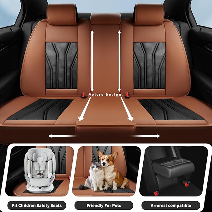 Fit CRV Car Seat Covers Premium Leather for Honda CRV cr-v 2011-2025 2026. Waterproof， Breathable, Scratch-Resistant & All-Weather Seat Cushion Protector (Full Set,Brown&Black)