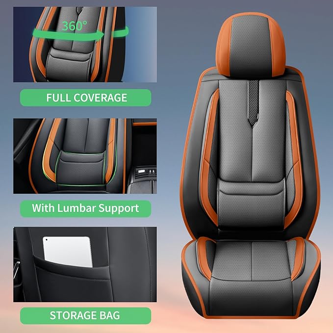 Fit Prius Car Seat Covers for Toyota Prius 2001-2024 2025 2026 -Upgraded Premium Waterproof & Breathable Leather,Airbag Compatible,All-Weather Seat Cushion Protector,2 Front/Black-Brown