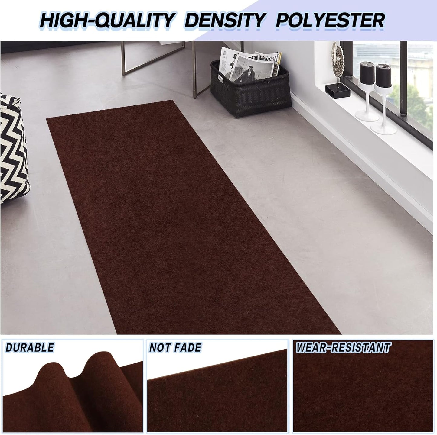 Custom Size Backed Non-Slip Area Rugs Runner, Easy Clean, Waterproof Runner Rugs for Hallway Entryway, Kitchen, Laundry, 4FT x 30FT, Brown