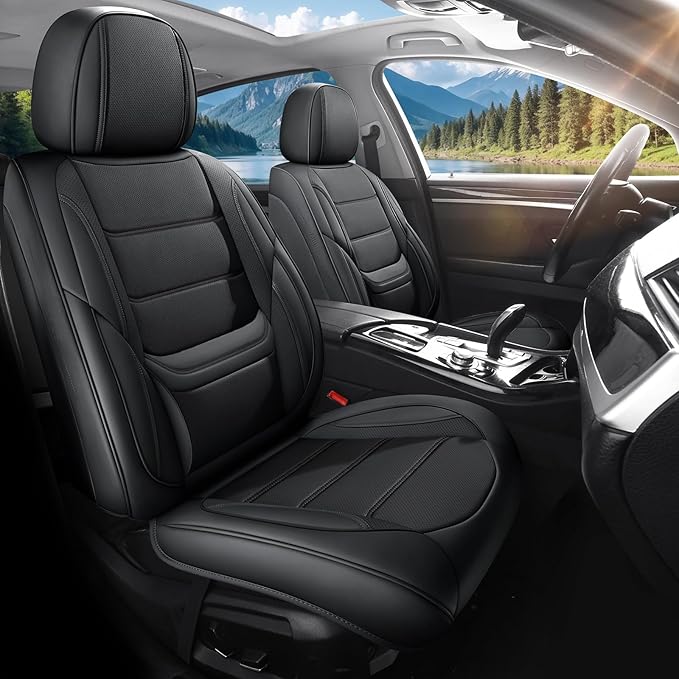 Car Seat Covers Full Set Custom Fit for Ford Fusion 2007-2020 - Premium Faux Leather with Lumbar Support, Waterproof, Breathable, Anti-Slip, Easy to Install &Protectors (Black,Full Set)