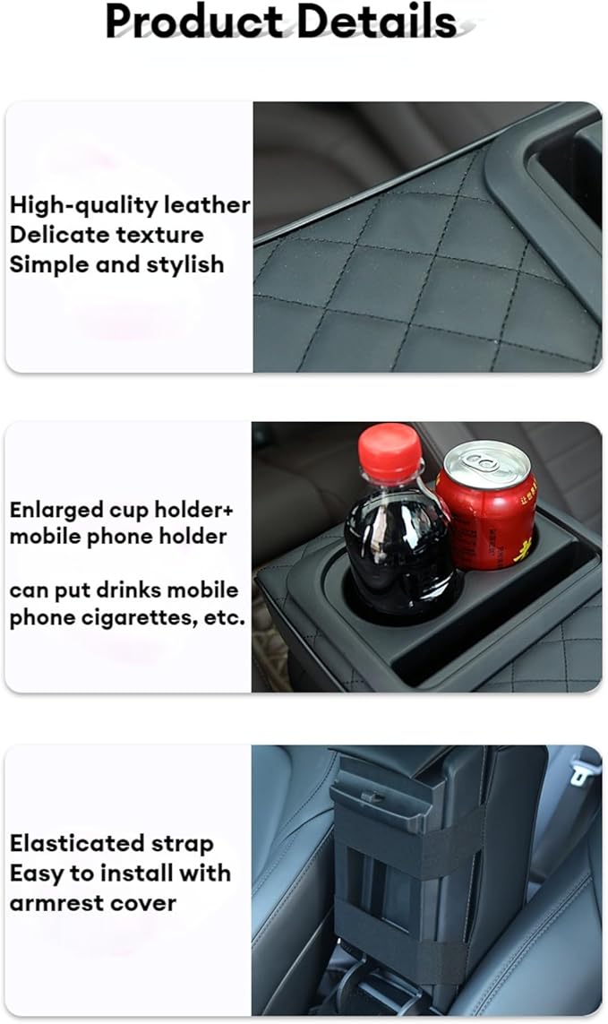 Center Console Booster Cover Car Armrest Box Pad Leather Arm Rest Cushion with Cup Holder Mobile Phone Storage Armrest Protection Pad for Car (Pure Beige, 13.58 * 8.07 * 2.95 inch)