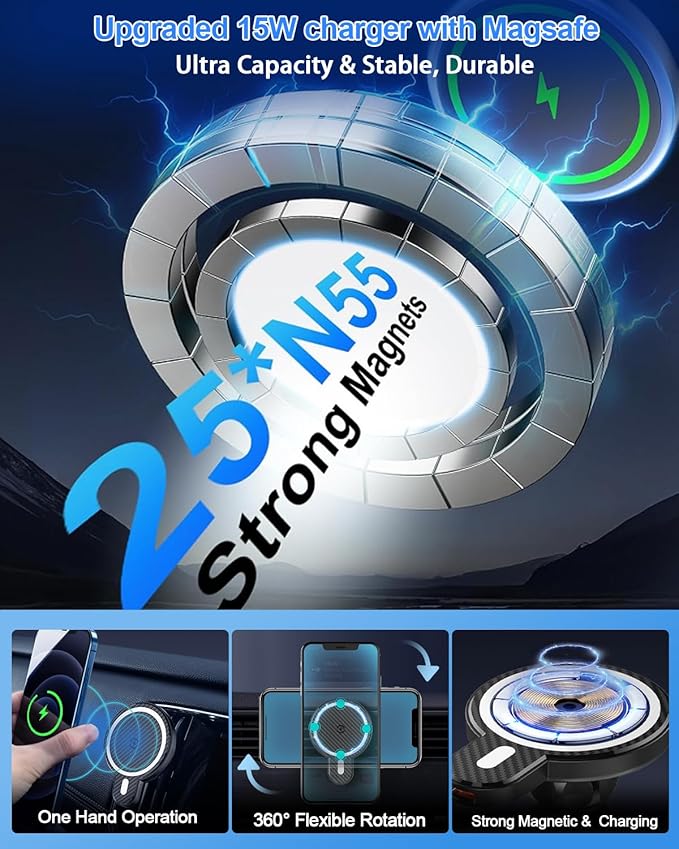 PZK Car Phone Mount for Toyota Tundra 2007 2008-2011 2012 2013 /Sequoia 2008-2011 2012 2013 Accessories Custom Air Vent Car Phone Holder Magnetic 15W Fast Wireless Charger Automobile Cradles