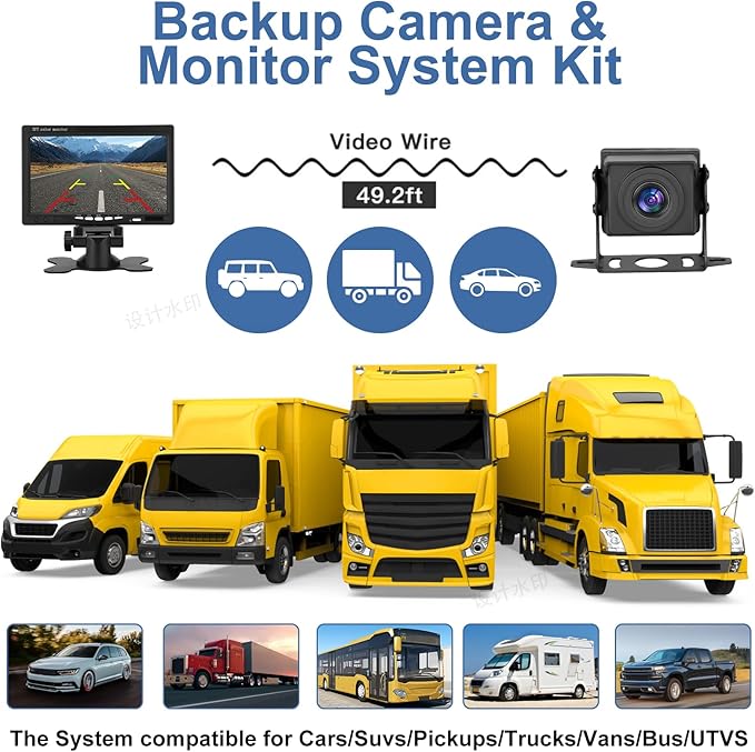 Kairiyard Truck RV Backup Camera with 7 Inch Monitor, AHD 1080P DIY Guide Lines No Delays Waterproof Wired Reverse Rear View Camera System for Car Trailer Camper