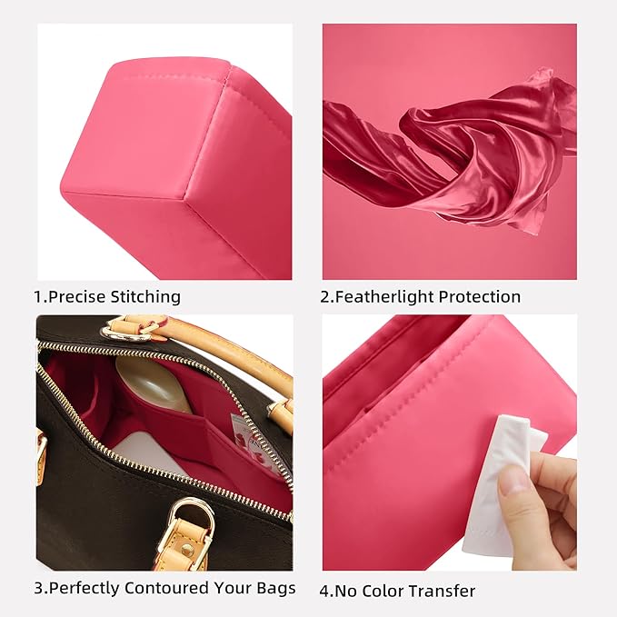 DGAZ Silk Purse Organizer Insert Fits LV Speedy 16/20/25/30/35/40/45 bags，Silky Smooth Bag Organizer，Luxury Handbag & Tote Shaper(Rose lipstick,SP40)