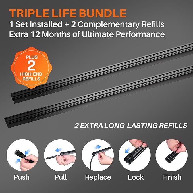 DOG TAIL Water Repellent Silicone Wiper Blades 16 inch (2 Pack) with Multiple Adapters and 2 Refills, Automotive Replacement Front Windshield Wiper Blades for My Car with Water Repellency DropClear