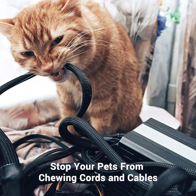 25ft - 1/2 Inch Cable Management Sleeve Protector,Wire Loom PET Expandable Wire Sleeving for Office TV Computer Home Theater Engine Bay Cord Organizer,Protect Cables from Pet Cat Dog Chewing,BlackBlue