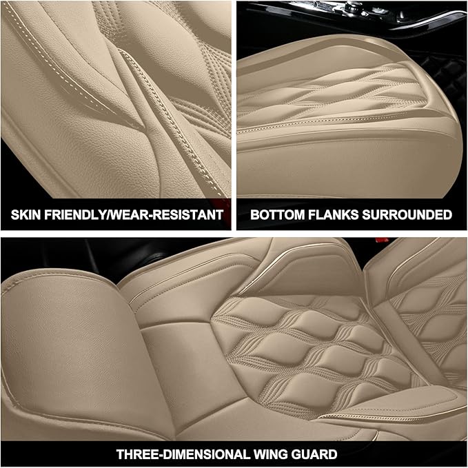 AOMSAZTO Car Seat Covers Fit for Acura TL 2008-2014 Leather Car Seat Cover Seat Cushion Protector Airbag Compatible Waterproof Full Set 5 Seats Beige