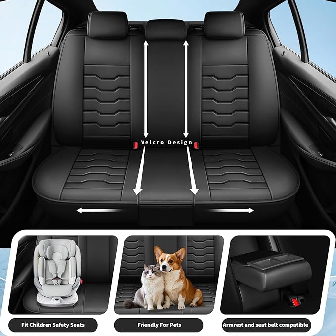 Fit Rogue Car Seat Covers Compatible with Nissan Rogue 2011-2025 2026 - Full Set Premium Leather， Waterproof Breathable， All-Weather Seat Cushion Protecto&Airbag Compatible（Full Set,Black