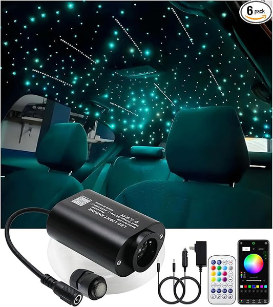 Mini Size 6W RGBW Twinkle+White Meteor+Music Sync Fiber Optic Lights, 500pcs*0.03in(6.5ft/2m)+Shooting Star Fiber Strands APP Star Ceiling Light Kit for Home and Car Headliner Starlight