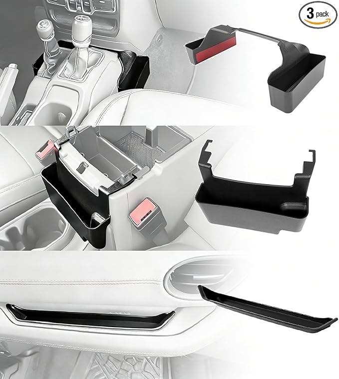 3PCS Center Console Organizer Combo Kit Compatible with 2024-2026 Jeep Wangler JL JLU 4xe Rubicon Sahara & Gladiator JT Accessories, Hanging Storage Box & Grab Bar Tray & Gear Shift Side Tray