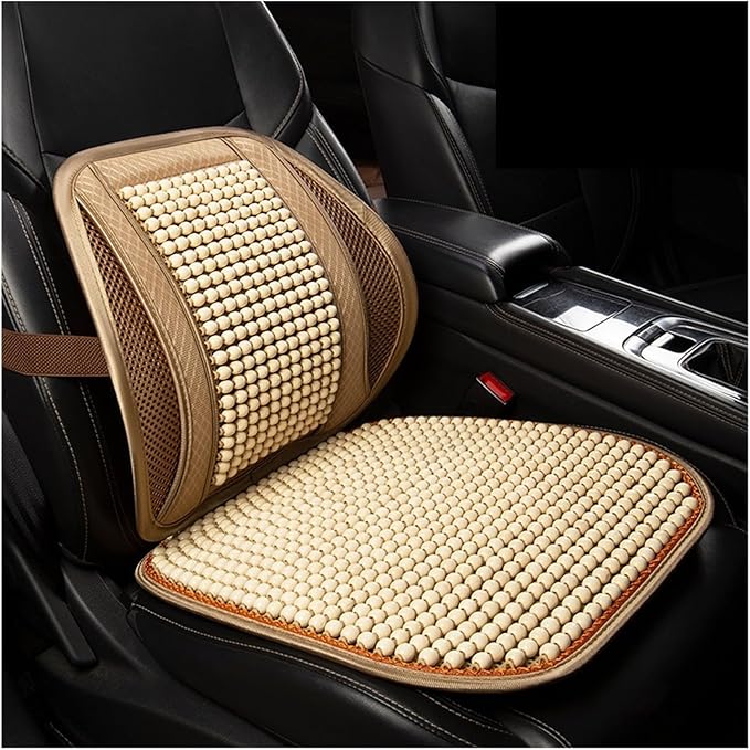 Car Seat Chair Back Cushion for Tesla Model 3 EV Sedan 2025, Wooden Beads Ventilate Mesh Lumbar Brace Strong Durable Relieve Fatigue Summer Interior Accessories,B-Backrest