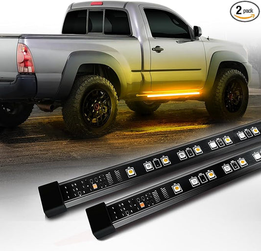 OPT7 Sidekick 48" Running Board Lights 2PCS LED Strips w/Sequential Amber Turn Signal Side Marker, DRL, White Courtesy Light for Regular Cab Pickup SUV Trailer - Truck Decorations