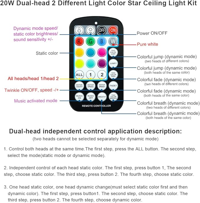 AKEPO 20W Twinkle Dual-Head Dual Color Fiber Optic Lights, Fiber Optic Star Ceiling Light Kit Sound Activated APP Remote Control for Car Starlights Headliner/Home 1100pcs 13.1ft/4m Fiber Strands