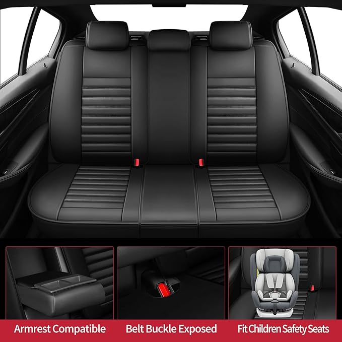 Fit Camry Car Seat Covers for Toyota Camry 2012-2024 2025 2026 - Upgraded Premium Waterproof & Breathable Leather, Airbag Compatible, All-Weather Seat Cushion Protector (Full Set, Black)