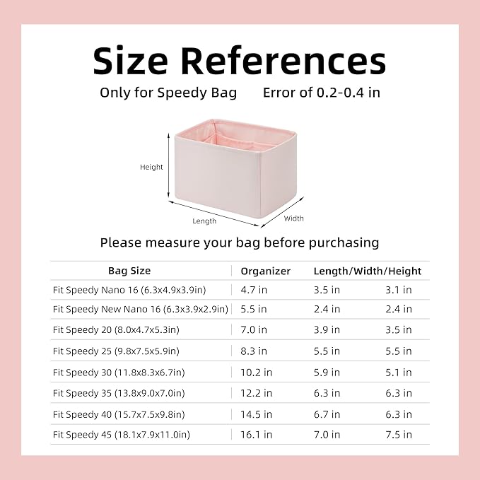 DGAZ Silk Purse Organizer Insert Fits LV Speedy 16/20/25/30/35/45 bags，Silky Smooth Bag Organizer，Luxury Handbag & Tote Shaper（Pink，SP25）
