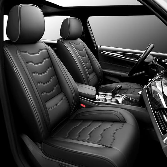 Fit Frontier Car Seat Covers Compatible with Nissan Frontier 2010-2025 2026 - Premium Leather， Waterproof Breathable， All-Weather Seat Cushion Protecto&Airbag Compatible (2 Front Seat Black)