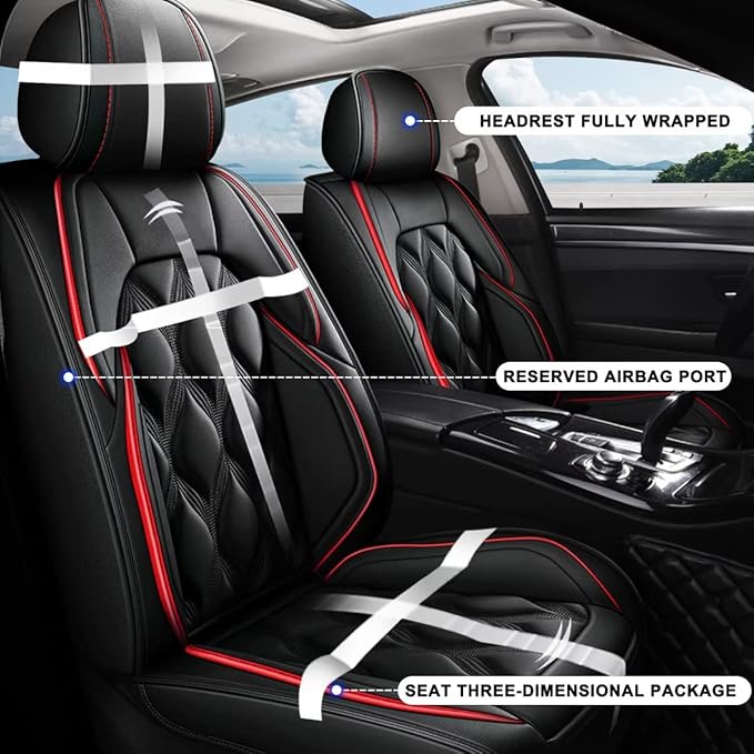 AOMSAZTO Car Seat Covers,2 Front Seats Custom Fit for Toyota Camry 2002-2026,Faux Leather Automotive Cushion Covers Seat Protector,Airbag Compatible Waterproof Black