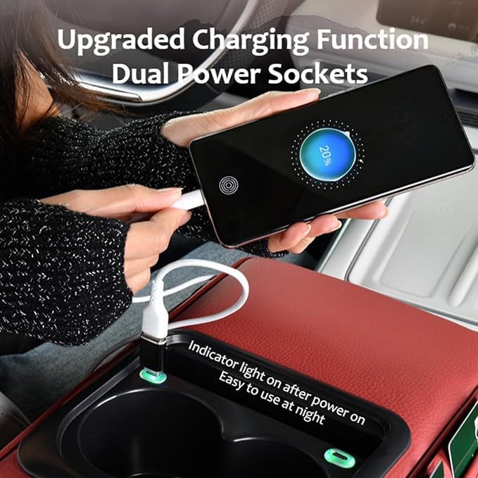 Armrest Box Pad for Car w/Type-C Charging Interface, Car Center Console Cover w/Cup Holder, Interior Car Accessories (Coffee)
