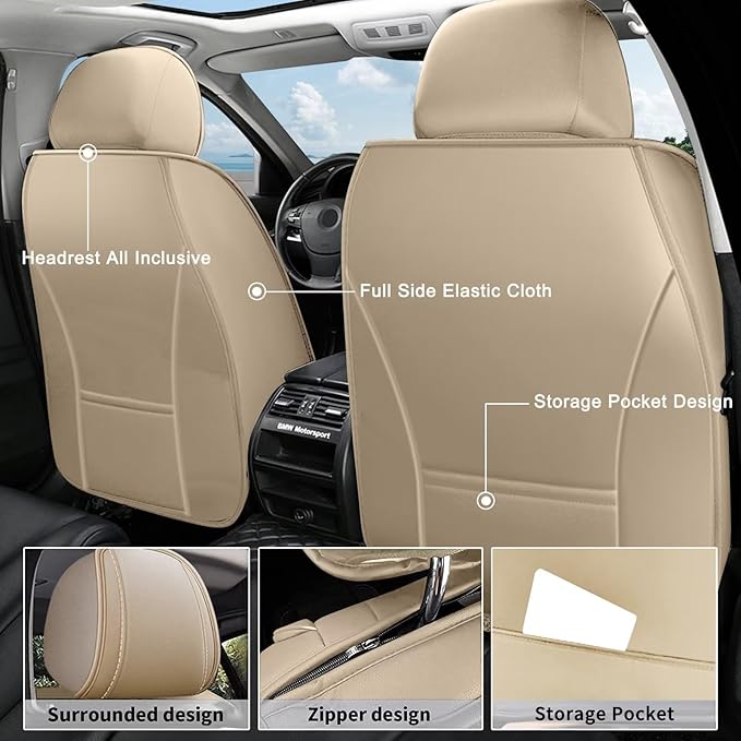 AOMSAZTO Car Seat Covers,2 Front Seats Custom Fit for Mazda CX-5 2013 2014 2015 2016 2017 2018 2019 2020 2021 2022 2023 2024 2025 2026,Leather Car Seat Cover Seat Cushion Protector,Beige