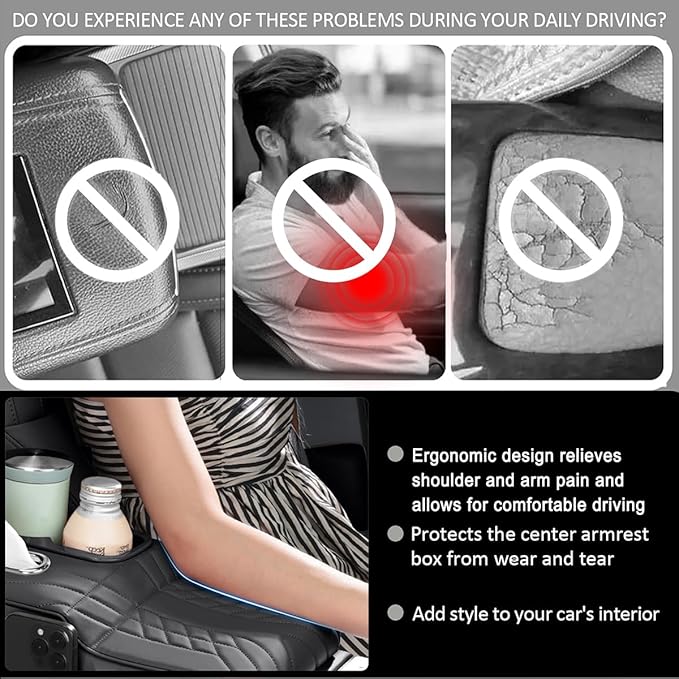 Car Armrest Storage Box for Infiniti QX60 2013–2025 2020 2021 2022 2023 2024, Sport-Style Center Console Organizer with Side Pocket, PU Leather Armrest Cushion, Elbow Support Pad,D Beige