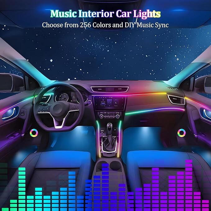 Interior Car LED Strip Lights,Acrylic LED Lights for Car with Dynamic Dreamcolor Chasing,175 inches 6 in 1 RGB Neon Strip Fiber Optic Ambient Lighting Kits with Remote APP, for Inside car Decorations