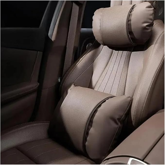 1/2PCS PU Leather Car Neck Pillow & Lumbar Support Cushion, Breathable Universal Seat Headrest Waist Pad, Soft Support Cushion for Daily Driving and Travel(E Style backrest)