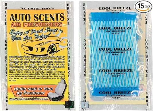 Individually Wrapped - Professional Car Air Freshener Pads - Remove Smells & Add Ambience (15 Per Pack) (Cool Breeze)