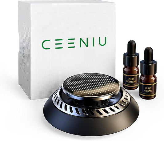 Ceeniu Car Air Fresheners, 2024 New Model, Solar-Powered, Aluminum Alloy, Fragrance DIY, 2 French Essential Oils, Premium Car Accessory, F21 Car fresheners, Car Diffusers for Essential Oils