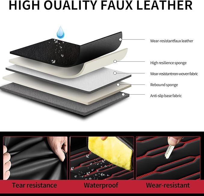 Fit 4Runner Car Seat Covers for Toyota 4Runner 2003-2024 2025 2026 - Upgraded Premium Waterproof & Breathable Leather, Airbag Compatible, All-Weather Seat Cushion Protector (2 Front/Black+Red)