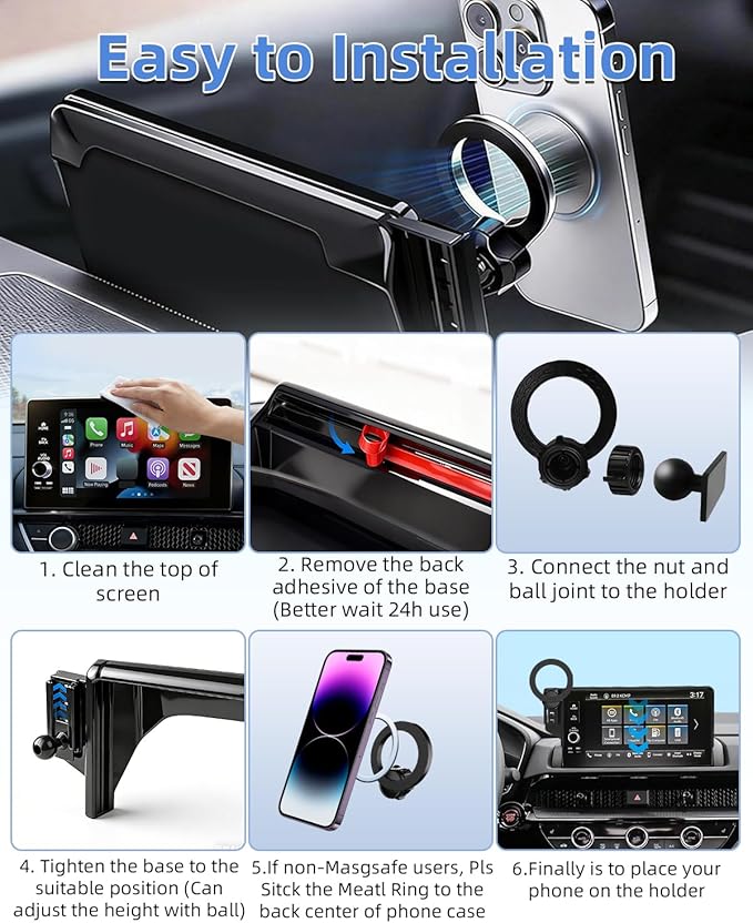PZK Car Phone Mount for Hyundai Elantra 2021-2025 2026 SE/SEL/Sport/Limited/N Line Accessories 8-Inch/10.25-Inch Screen Car Phone Holder Compatible with Magsafe 360° Rotation Phone Cradles