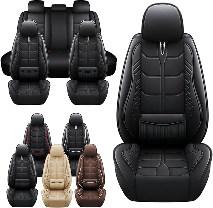 Leather Car Seat Covers Fit for Toyota Yaris Sedan 2019-2020, 5 Seater Car Seat Cover, Premium Waterproof, Scratch Resistant Car Interior Accessories (Full Set Black)
