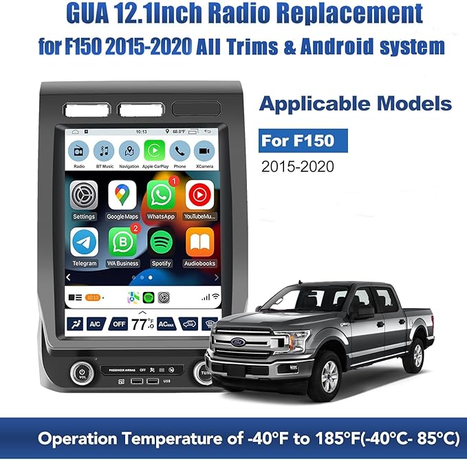 for Ford F150 Radio Upgrade 2015 2016 2017 2018 2019 2020, Android Stereo Navigation Replacement,12.1inch Touch Screen,Built in Carplay GPS BT,Support Wireless Carplay Android Auto WiFi AM(V1)