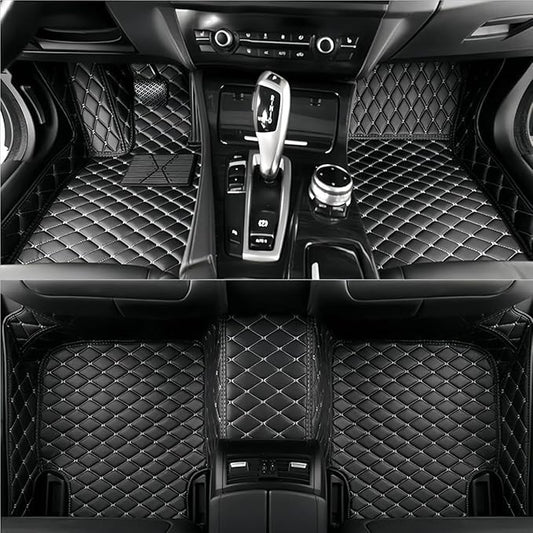 Yaruicar Custom Personalized Floor Mats for Cars Luxury Full Coverage All Car Floor Mats Anti-Slip Leather Car Mat Set Trucks & SUVs Trucks Automotive Floor Mats Liners (Black Beige)