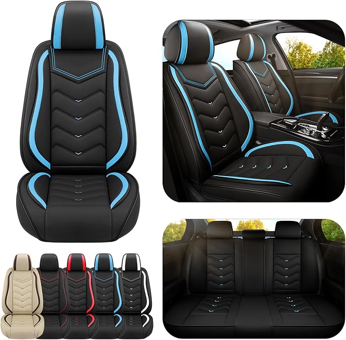 Car Seat Covers for KIA Sedona 2003-2021, Premium Nappa Leather Car Seat Cover, Stylish Sport Seat Covers， Automobile Seat Cover Sets.(Standard 5 Seats/Black Blue)