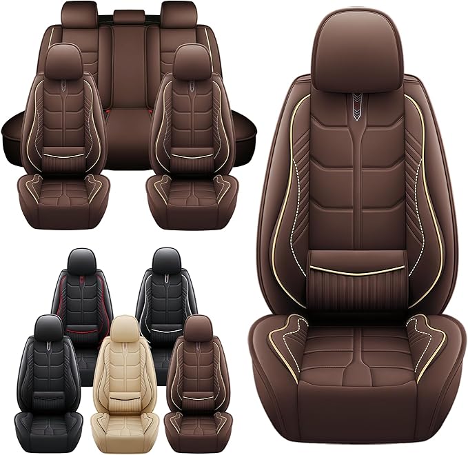 Leather Car Seat Covers Fit for Toyota RAV4 EV 2012-2013, 5 Seater Car Seat Cover, Premium Waterproof, Scratch Resistant Car Interior Accessories (Full Set Coffee)