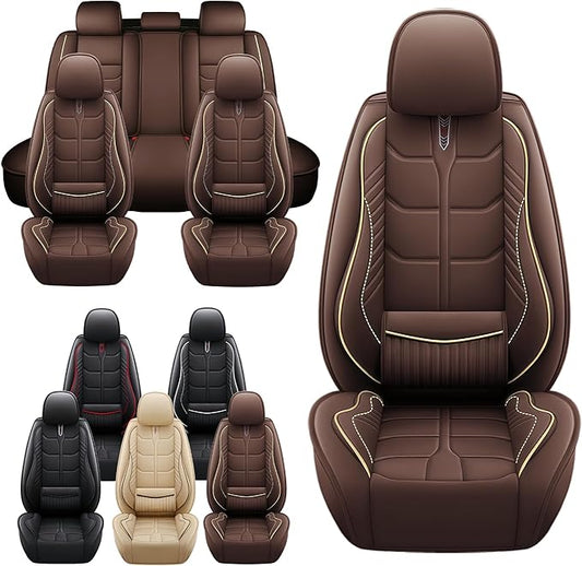 Leather Car Seat Covers Fit for Toyota Mirai 2016-2024, 5 Seater Car Seat Cover, Premium Waterproof, Scratch Resistant Car Interior Accessories (Full Set Coffee)