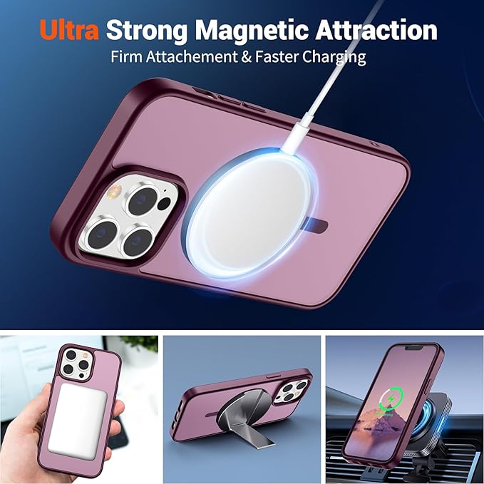 SUPFINE Magnetic for iPhone 13 Pro Max Case (Compatible with MagSafe) (Military Grade Drop Protection) Slim Translucent Matte Shockproof with Anti-Fingerprint Phone Case,Wine Red