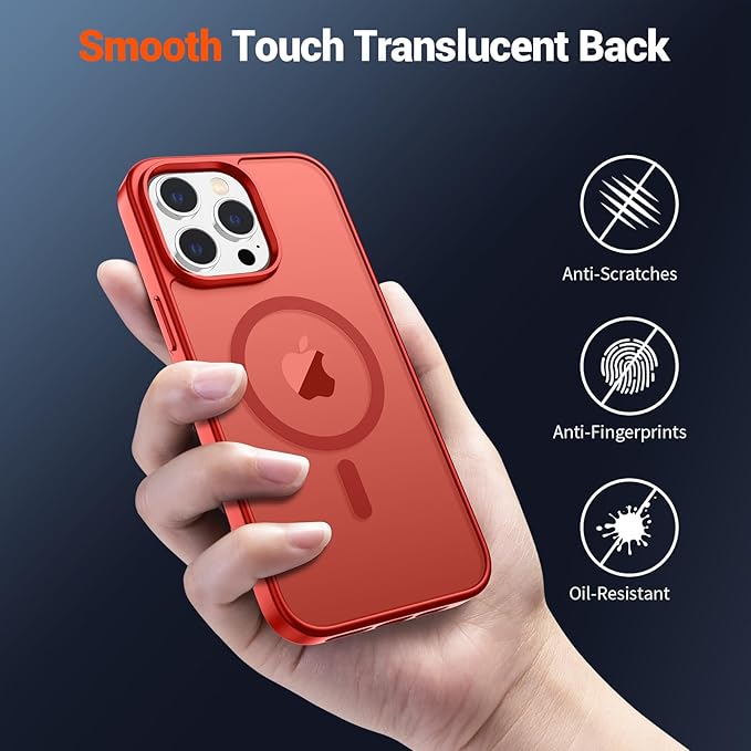SUPFINE Magnetic for iPhone 14 Pro Max Case (Compatible with MagSafe) (Military Grade Drop Protection) Slim Translucent Matte Shockproof with Anti-Fingerprint Phone Case,Red