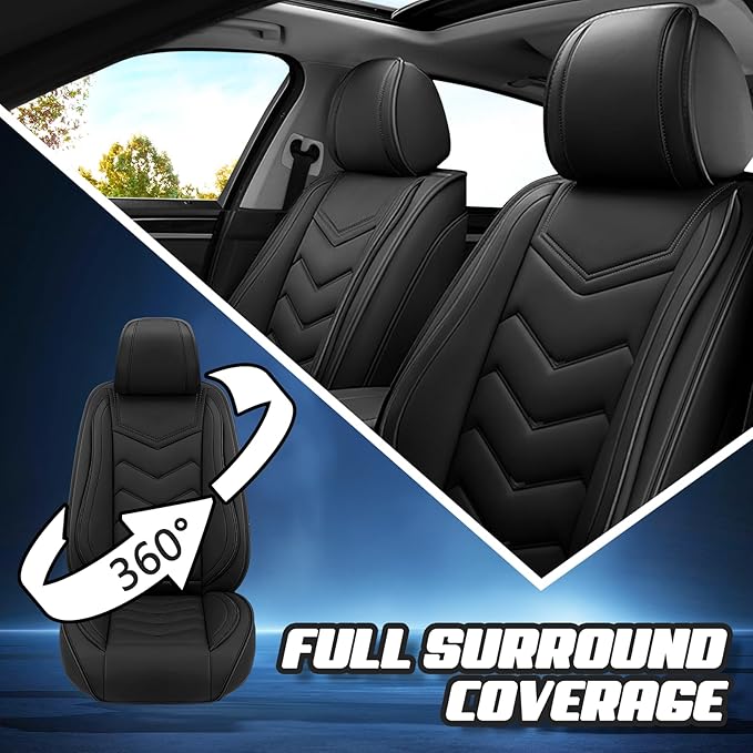 Car Seat Covers for KIA Sedona 2003-2021, Premium Nappa Leather Car Seat Cover, Stylish Sport Seat Covers， Automobile Seat Cover Sets.(Standard 2 Seats/Pure Black)