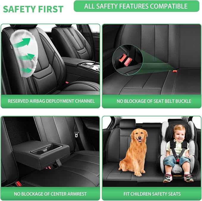Fit Avalon Car Seat Covers for Toyota Avalon 2001-2024 2025 2026 -Upgraded Premium Waterproof & Breathable Leather,Airbag Compatible,All-Weather Seat Cushion Protector,Full Set,Black