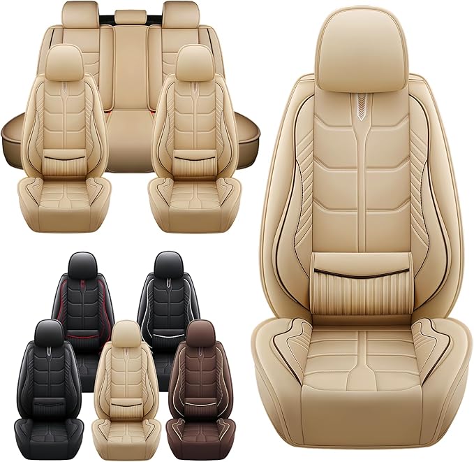 Leather Car Seat Covers Fit for Toyota Corolla Hatchback 2019-2024, 5 Seater Car Seat Cover, Premium Waterproof, Scratch Resistant Car Interior Accessories (Full Set Beige)